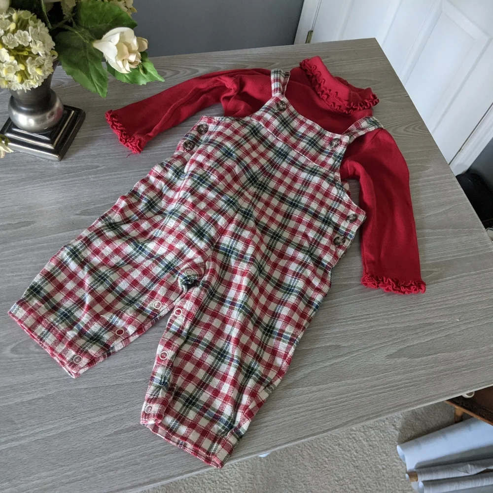 Talbot's Plaid Overalls & Body Suit